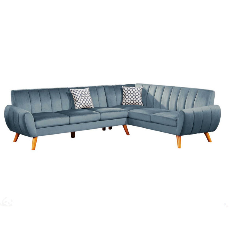 Contemporary 2-Pcs Sectional Set Living Room Furniture Dark Gray Velvet Couch Left Facing Sofa, Teal Velvet