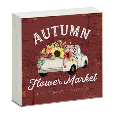 Ophelia & Co. Autumn Flower Market Freestanding Solid Wood Block Sign