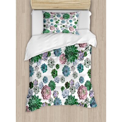 Cactus Colorful Pattern of Succulent Plants Tropical Foliage Natural Garden Decor Duvet Cover Set -  Ambesonne, nev_36155_twin