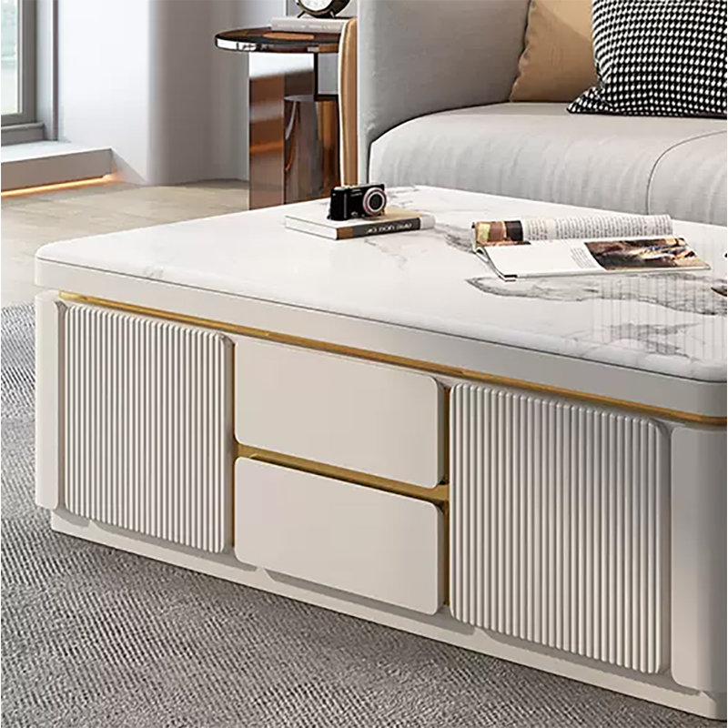 Table basse moderne et simple en marbre de luxe, H 18,11 po x L 47,24 po x l 23,62 po, Blanc