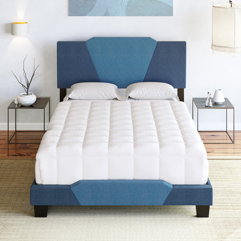 Tuscany Upholstered Geometric Linen Platform Bed Frame with Adjustable Height Headboard, Requires Box Spring- Boyd Sleep
