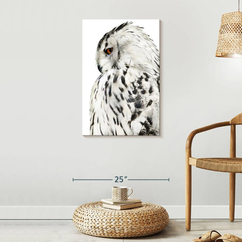 Hibou blanc sur toile, 20" H x 30" W x 1.25" D