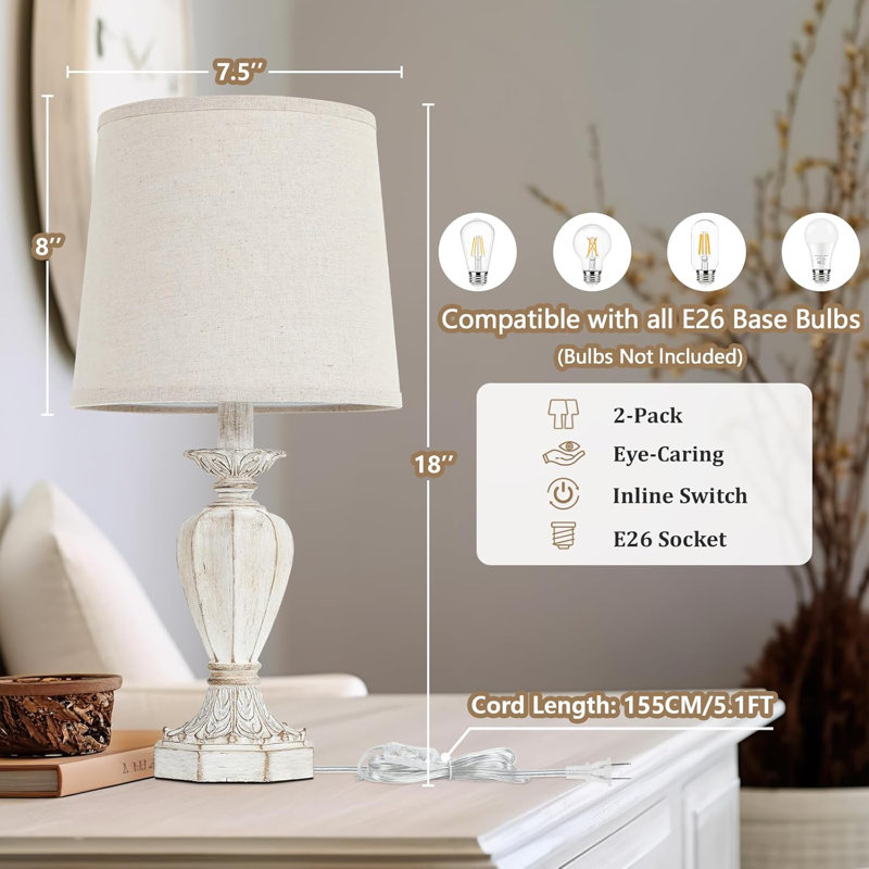  Ensemble de 2 lampes de table pour la chambre à coucher, 18 po