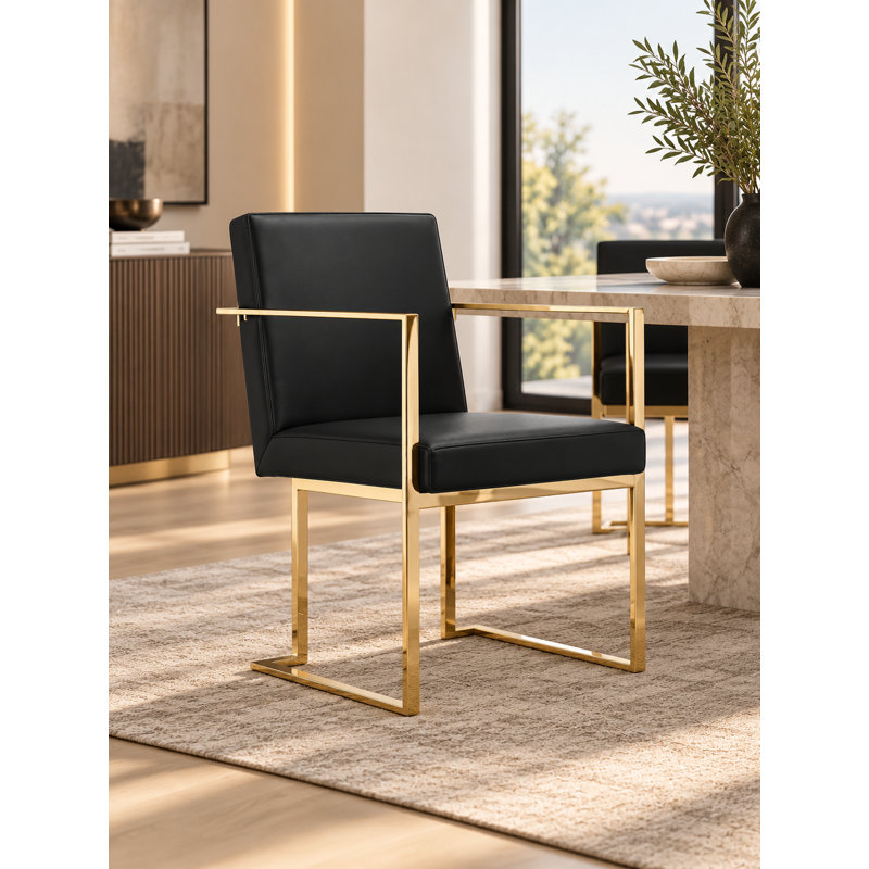 Dexter Armchair, Black Faux Leather, Gold