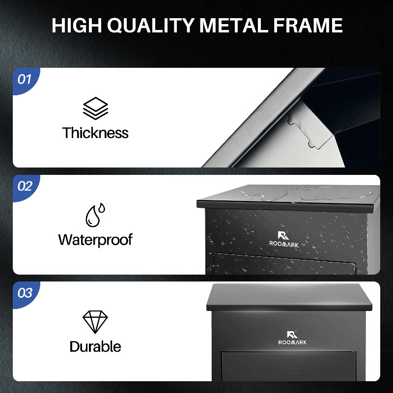 Roomark Parcel Drop Boxes For Outside 22.83" X 17.32" X 13.78", Durable Galvanized Steel, Theft-Deterrent Design, Water-Resistant, Anti-Scratch Outdoor Mailbox With Coded Lock For Porch Or Curbside