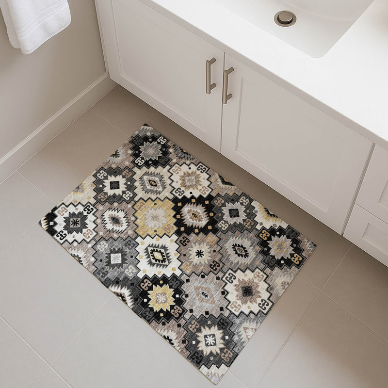 Premium Machine Washable Mayfield  Ethnic Rug, 1'8" x 2'6", Black