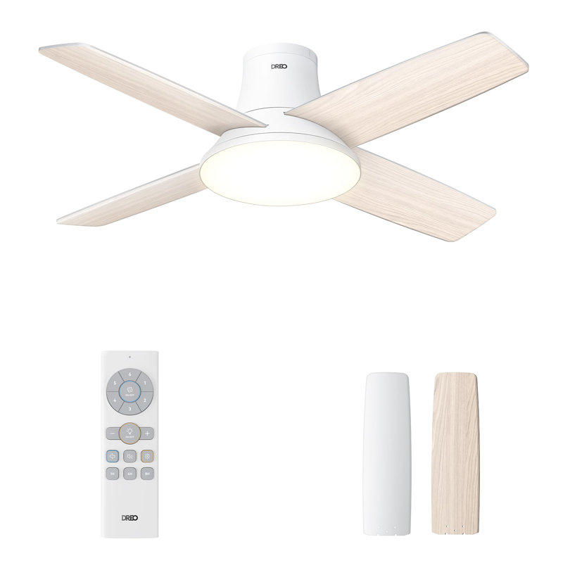Low Profile Ceiling Fan with Light and Remote Control, White