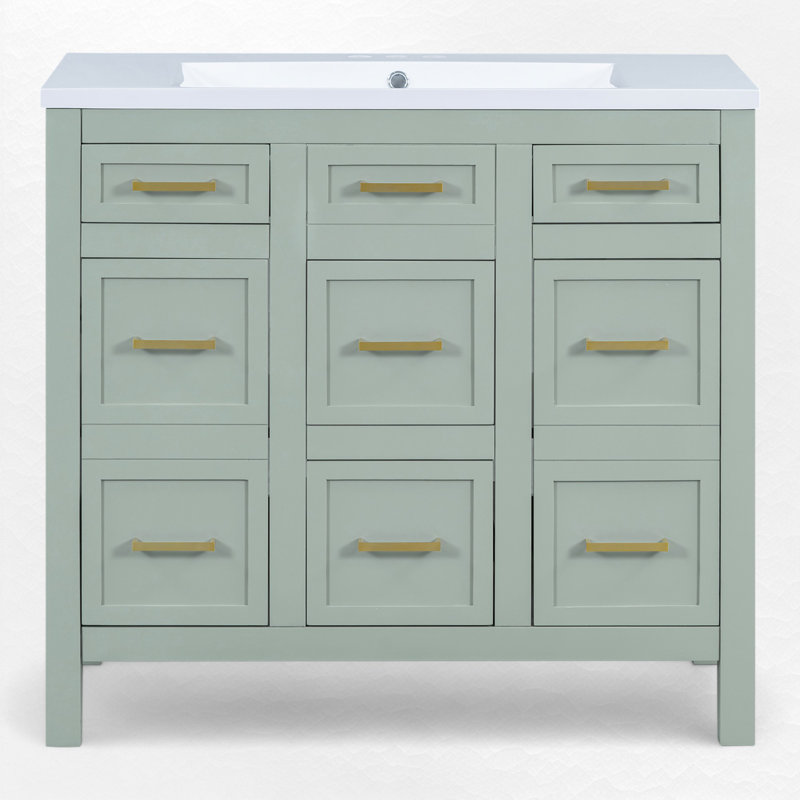 Nimat 36'' Single Bathroom Vanity with Resin Top, Gold, Green