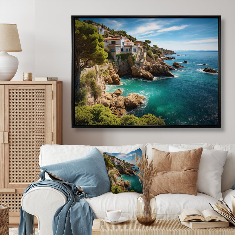 Spain Mediterranean Serenity I - Nautical & Beach Wall Decor, 12" H x 20" W, Gold Picture Framed