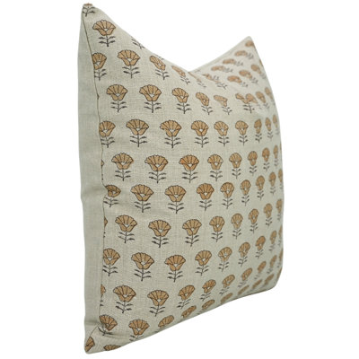 Coussin décoratif en lin pur à motif de blocs de tissu fabriqué à la main Fabividine Kohinoor - taille de canapé 22 x 22 po