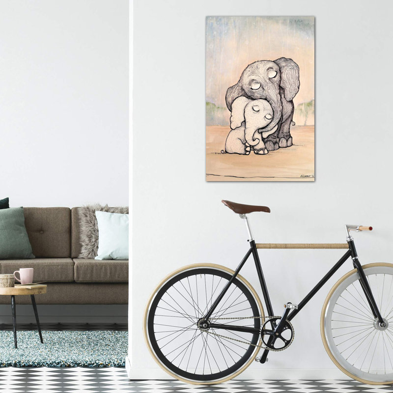 «Whimsical Mom and Baby Elephant» par Diannart - impression d'art graphique, H 40 po x l 26 po x P 1,5 po, Toile tendue