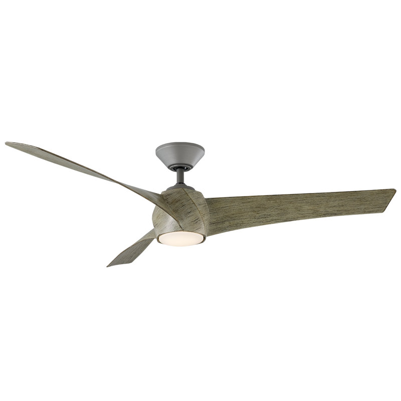 58" Twirl 3 - Blade Outdoor/Indoor Smart Propelier Ceiling Fan with Remote Control and LED Light Kit Included, Works With Alexa and iOS / Android App; Graphite/Weathered Wood