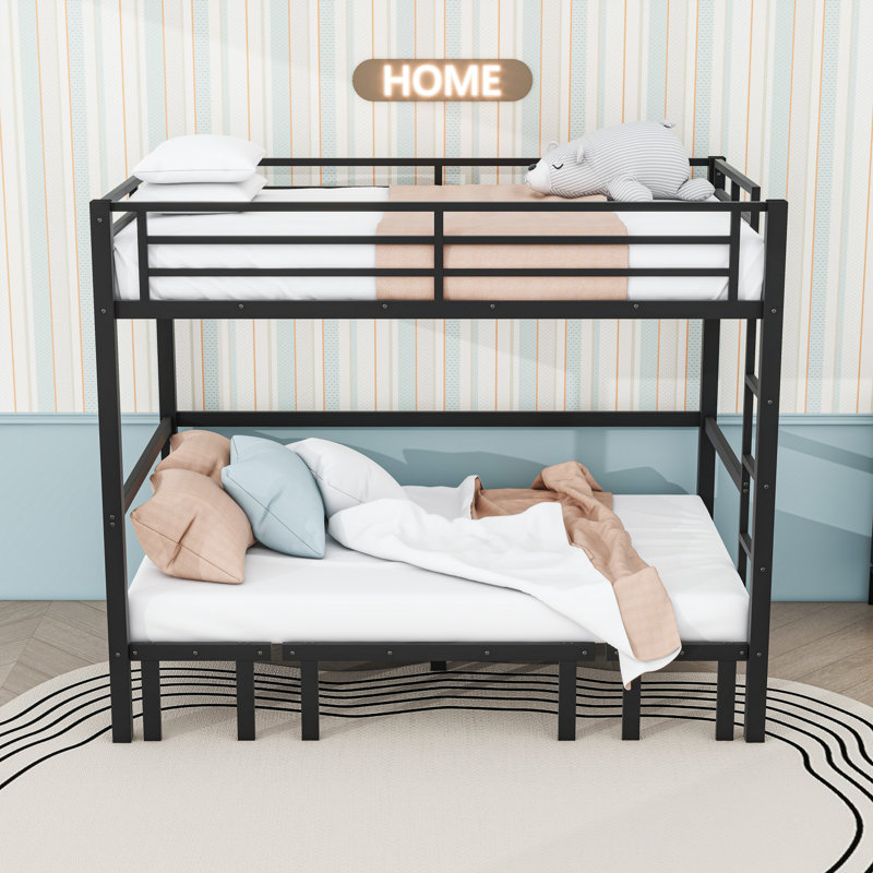 Metal Bunk Bed With Ladder And Slats, Full Over Full
