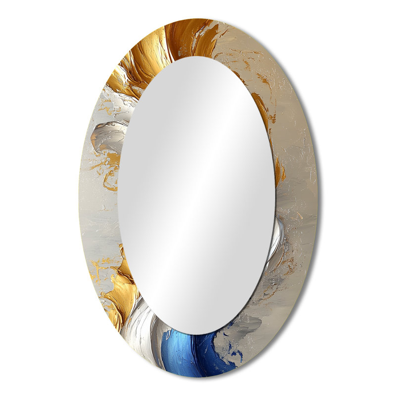 Rhythmic Golden Ink Waves Fusion III - Miroir mural moderne ovale, 36 po x 24 po