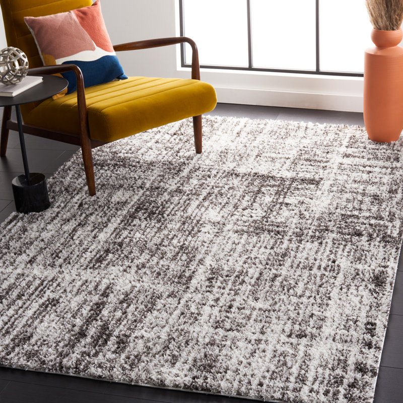 Kara Abstract White/Dark Gray Area Rug, Rectangle 4'5" x 6'5"