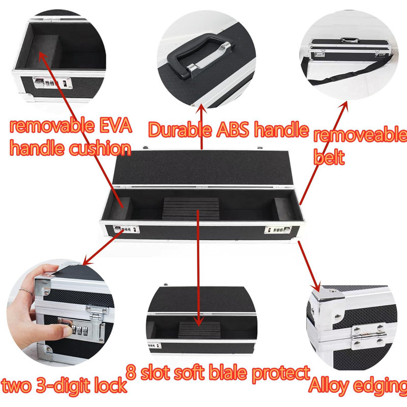 Chef’s Knife Case Aluminum Hard Case with Dual Combination Locks Cultery Carrier Portable Knife Organizer Block Holders Protectors With 8 Slots Can Hold Home Kitchen Knife Tools Up To 17.5”