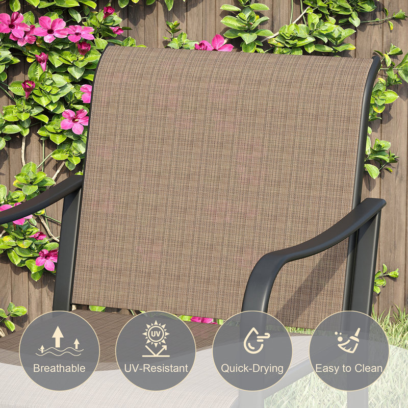Chaises de patio en polyester avec accoudoirs, Brun