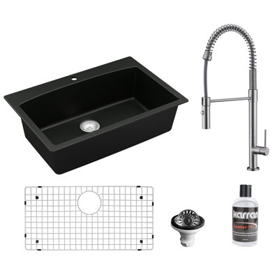 Évier de cuisine à simple cuve encastrable 33 po x 22 po avec robinet KKF220 en acier inoxydable Karran