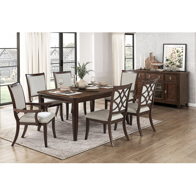 Formal Traditional 7Pc Dining Set Table And Chairs Separate Extension Cherry Finish With Dark Walnut Inlay Wooden Furniture
