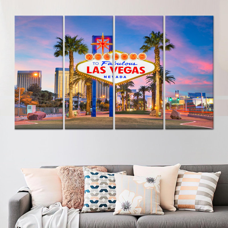 Toile imprimée: vue de verre de Las Vegas, art mural paysage urbain du Nevada, toile tendue 4P, 43,3 po H x 78,7 po l