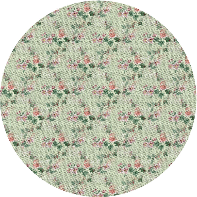 Tapis vert à motif floral Nabilité, Rond 4 pi
