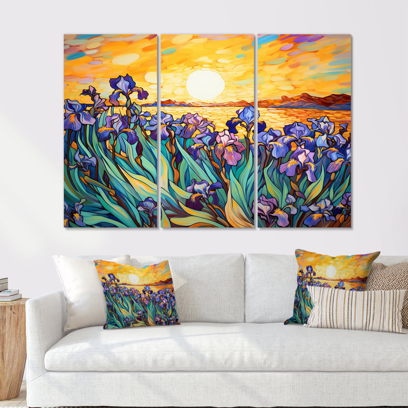 «Blue Iris Radiance By The Lake II», ensemble d'art mural sur toile Flower Field, H 32 po x l 48 po x P 1 po