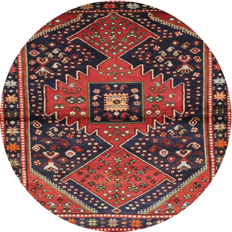Oriental Area Rug in Red/Rust/Blues/Brown/Green, Round 5'