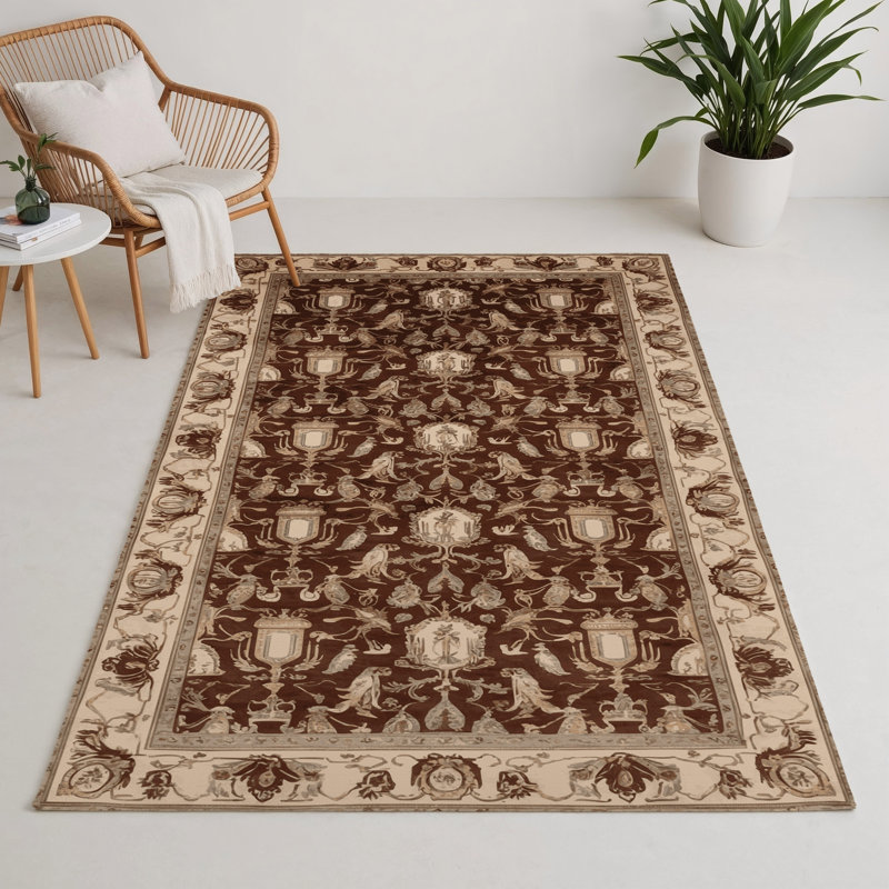 French Beige Indoor and Outdoor Area Rug, Rectangle 5' x 7'