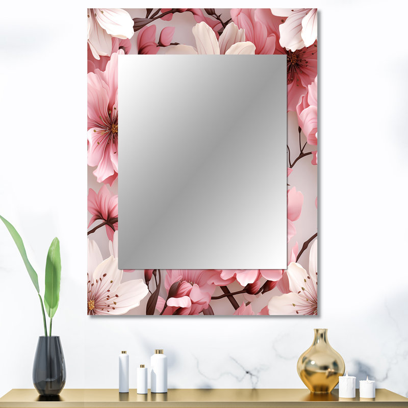 Atzi Pink And White Carnation Blossoming Grace - Floral Mirror, Cottage Unique Wall Mirror, Printed Metal Art, 40" x 30"
