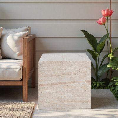 Outdoor/Indoor Square Travertine Lightweight Concrete Side Table