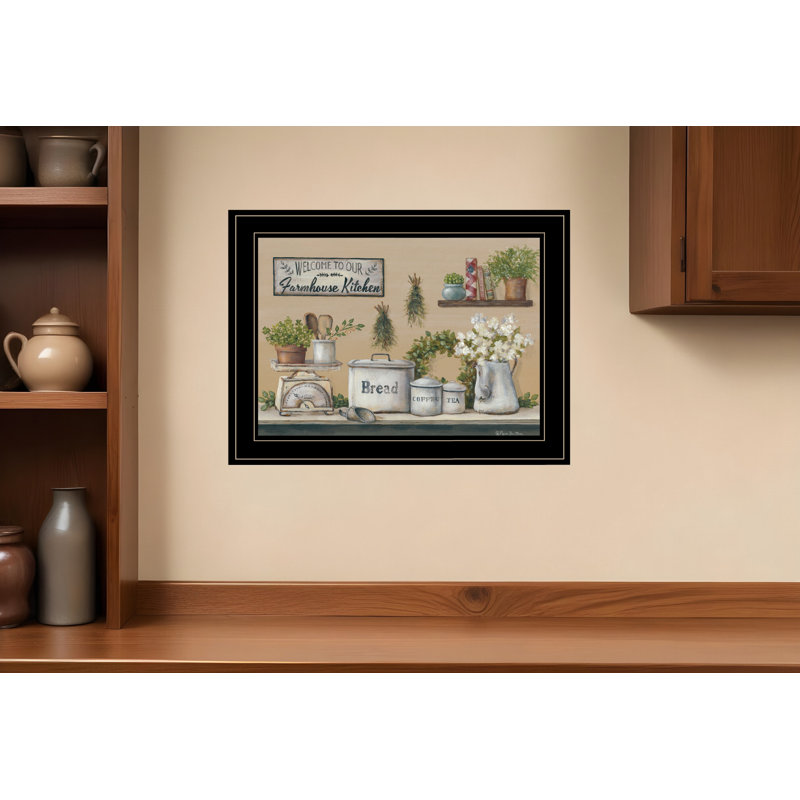 «Garden Farmhouse Kitchen», art mural noir encadré