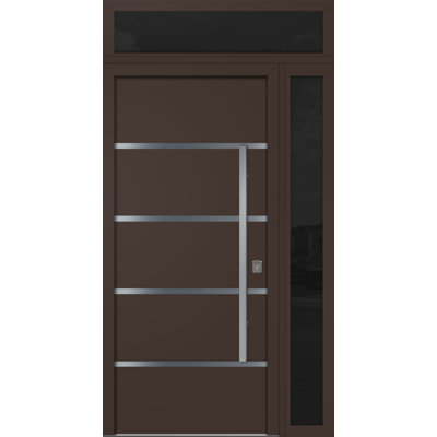 Porte d'entrée extérieure moderne en acier 36 po x 80 po - Inox S3 avec éclairage latéral et traverse