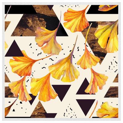 Yacine Orange Flowers andTriangles 1 Piece Single Picture Frame Wall Art