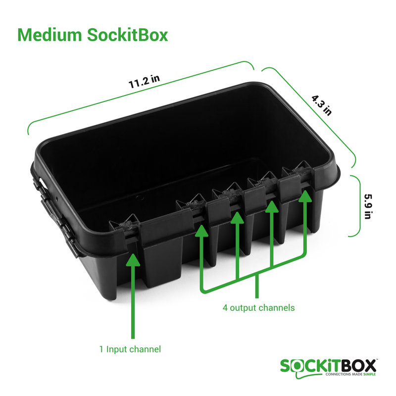 Weatherproof Connection Box, 6" H x 11.2" W x 4.3" D, Black