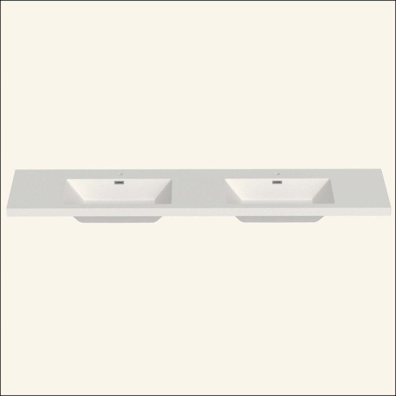 Lavabo en résine pour meuble-lavabo de salle de bain, avec deux lavabos rectangulaires encastrés, trou de robinet simple, comptoir de meuble-lavabo seulement