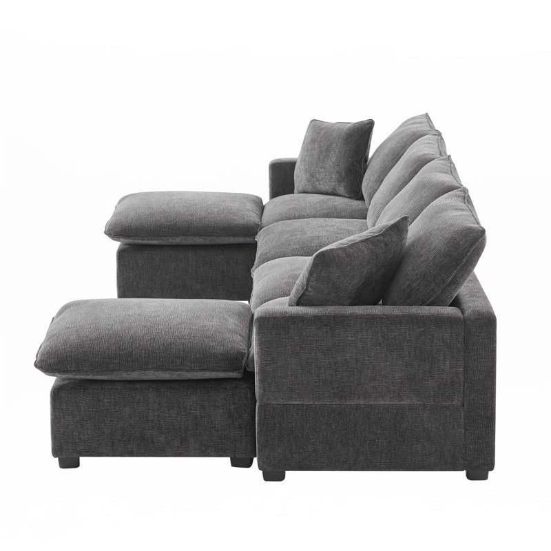 6 Seat U Shape Modular Sofa Sectional Couch Set With 2 Pillows