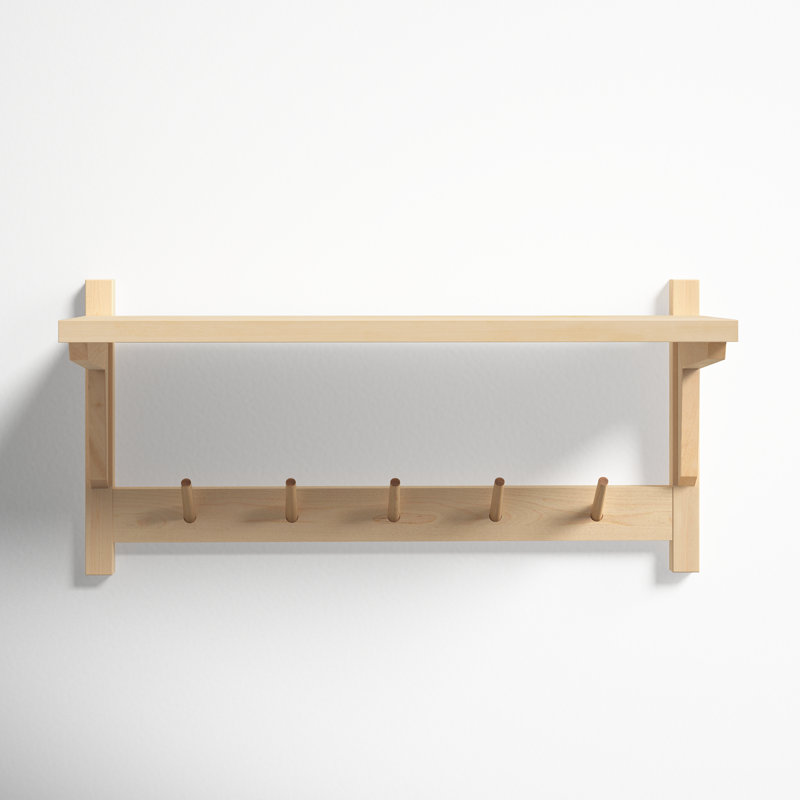 Kamini Poplar Floating Shelf with Hooks, Natural