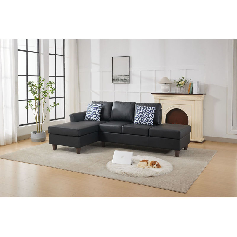 Canapé modulaire 2 pièces avec porte-gobelet rabattable, siège de rangement et méridienne gauche, Noir