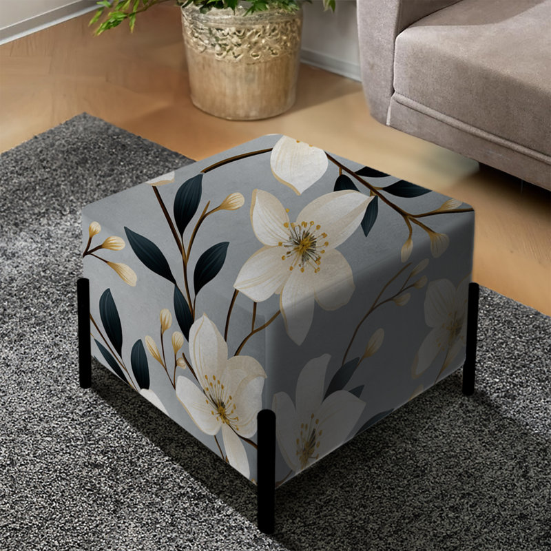 Minimalisme gris et motif de fleurs beige - repose-pieds carré floral