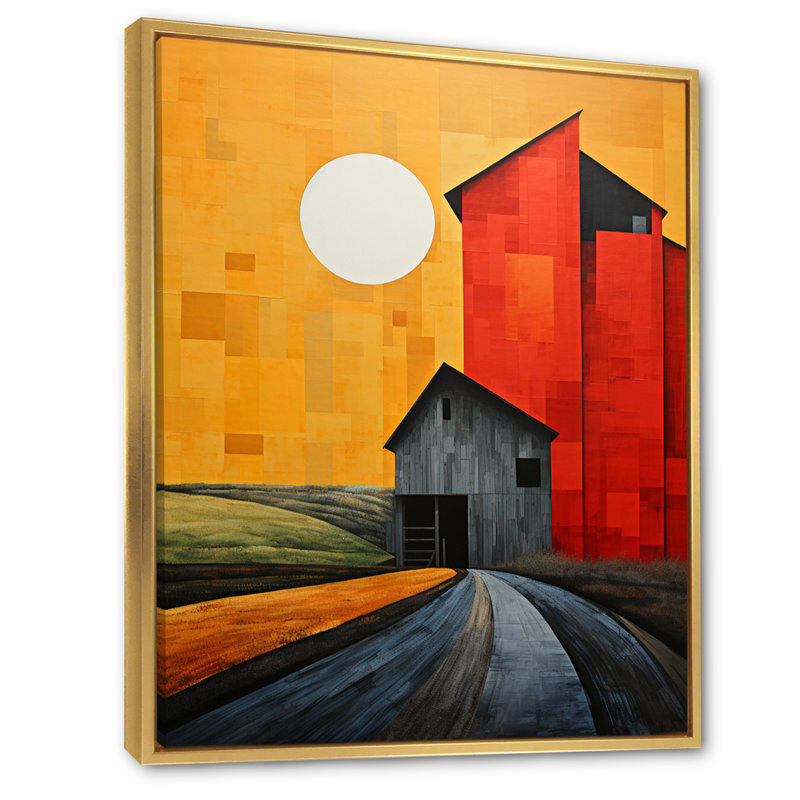 Artémisios, paysage, granges, patchwork de campagne VI - impression, Cadre flottant doré, H 44 po x l 34 po x P 1,5 po