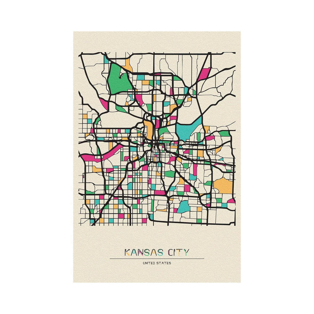 Kansas City, Missouri Map by Ayse Deniz Akerman - Wrapped Canvas Print