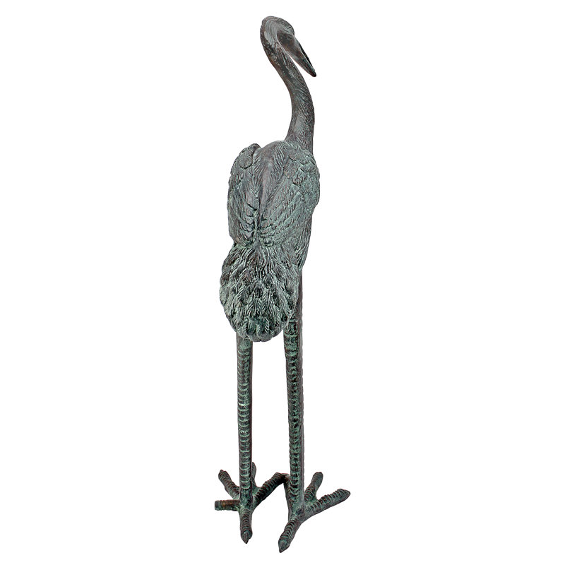 Curved Neck Crane Bronze Piped Statue, Small