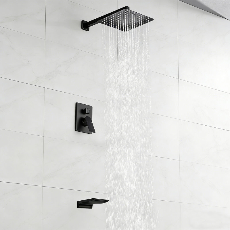 Black Complete Shower System With Rough In-Valve, Matte Black
