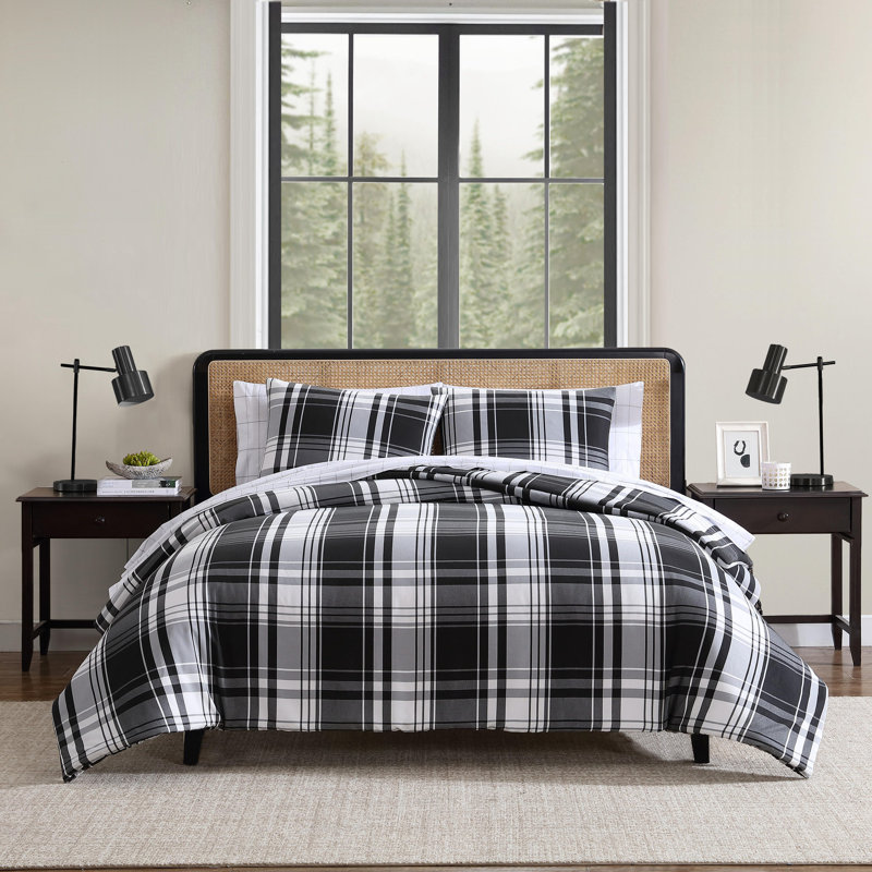 Ensemble d'édredon réversible noir Eddie Bauer, Édredon pour très grand lit + 2 taies décorativ
