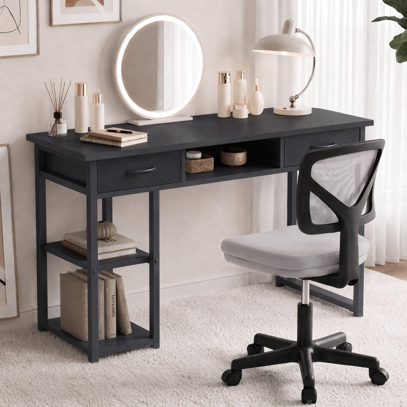 Ensemble de bureau et de chaise: bureau d'ordinateur de 48 pouces et chaise en filet noir à hauteur réglable, Black