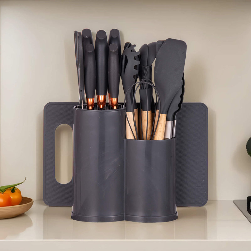 Ensemble d'ustensiles de cuisine en silicone 19 pièces, résistant à la chaleur, antiadhésif, facile à nettoyer, Gris
