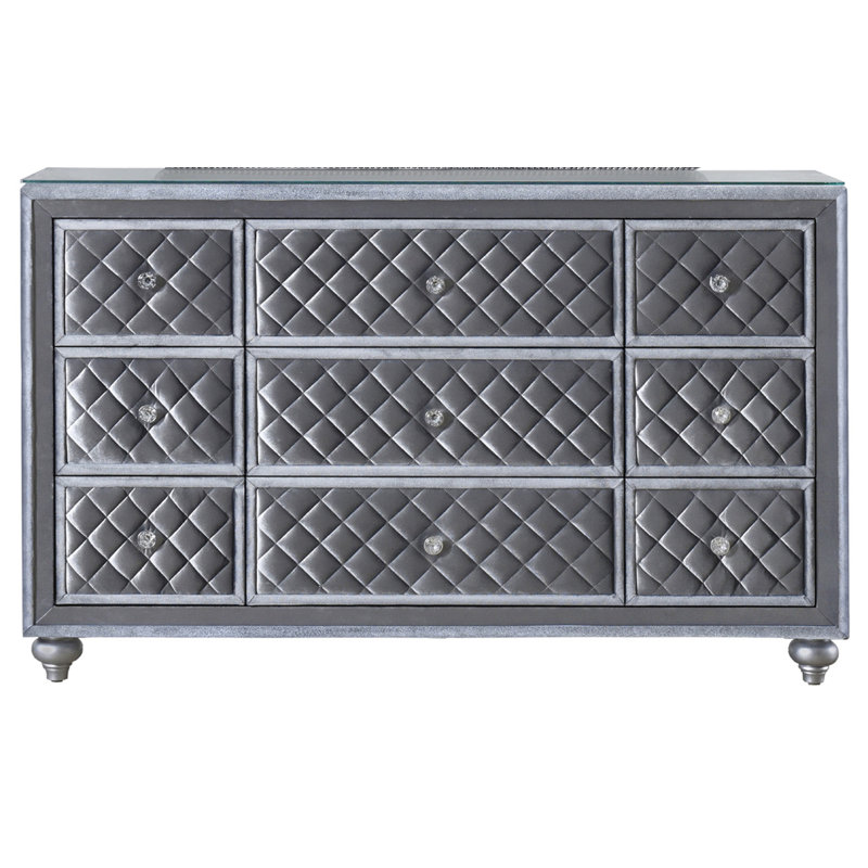 Ensemble de meubles de chambre à coucher 1 pièce avec commode à 9 tiroirs avec plateau en verre trempé