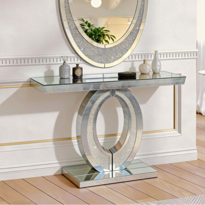 Grande console à miroir en forme d'olive avec miroir