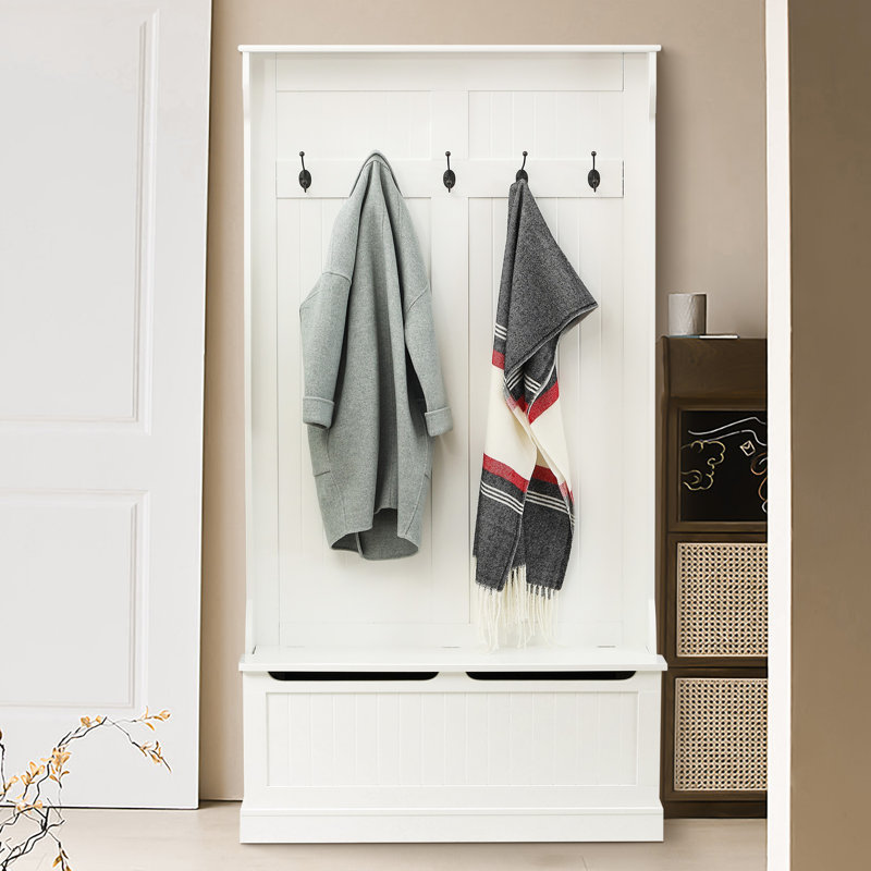 70.9"H White Hall Tree with Storage Bench and Storage