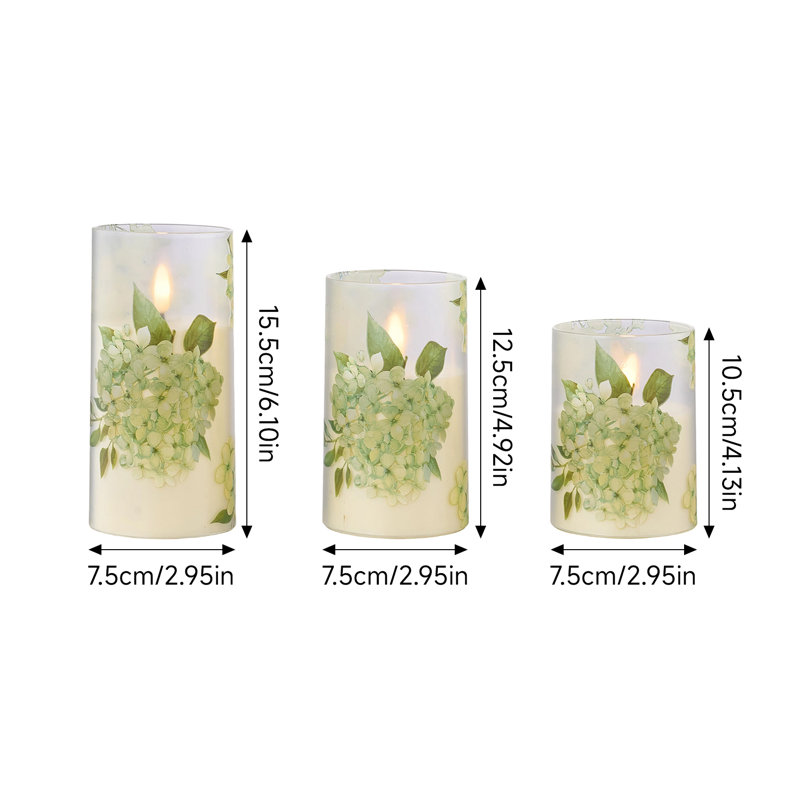 3Pcs Hydrangea Pattern LED Flameless Candles with Remote Control
